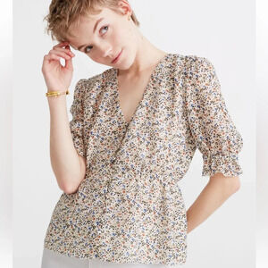 Madewell Silk V-Neck Fieldwalk Floral Peplum Pop Over Top, Women Size XS